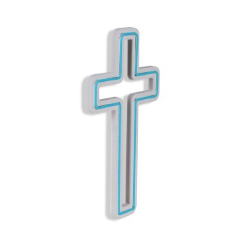 Iluminación LED decorativa de plástico Cross Sign azul 25x43x2 cm