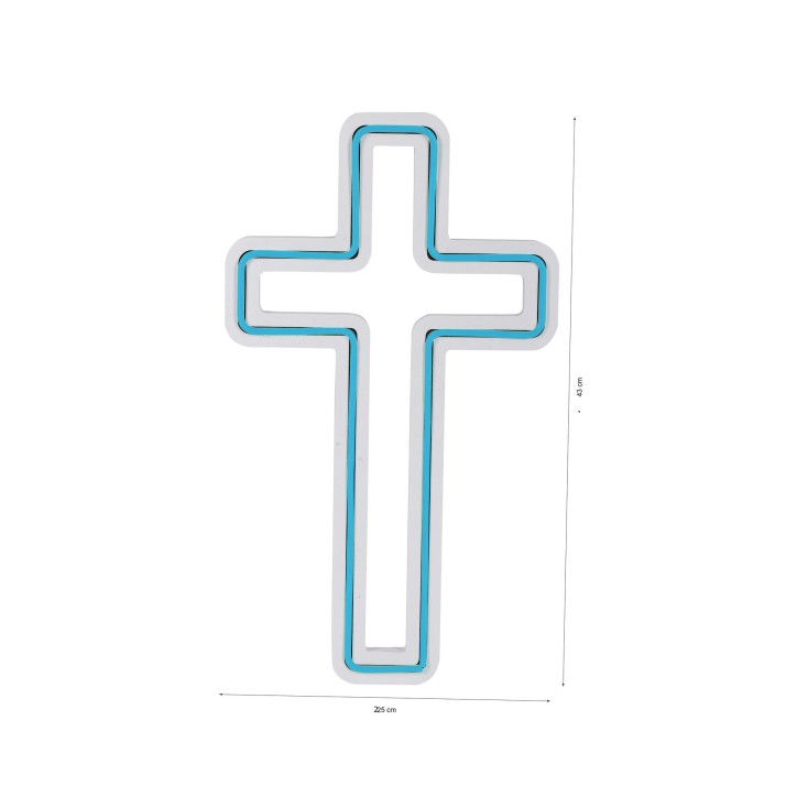 Iluminación LED decorativa de plástico Cross Sign azul 25x43x2 cm