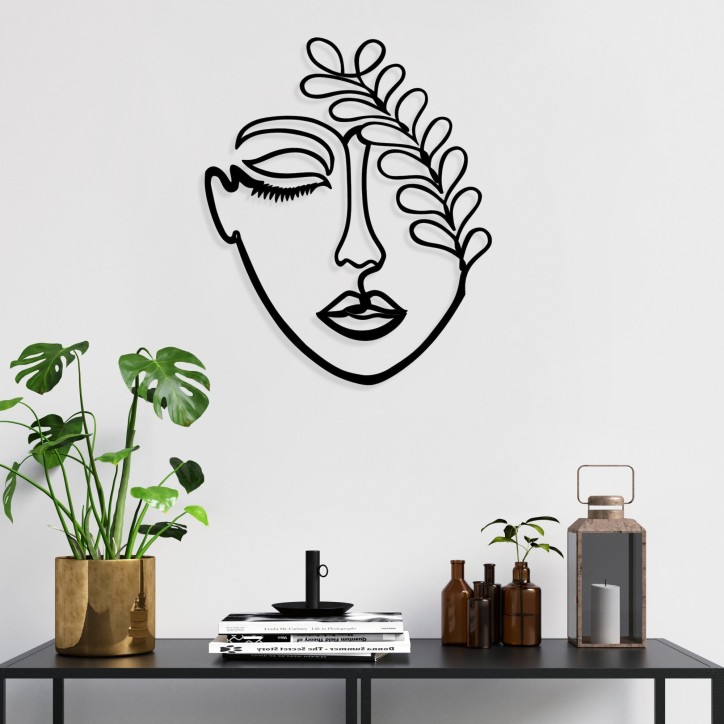 Decoración pared de metal Woman Face With The Branch negro 40x65 cm