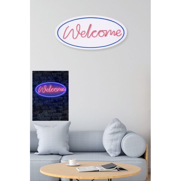 Iluminación LED decorativa de plástico Welcome azul rosado 29x58x2 cm