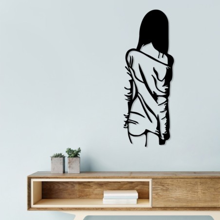 Decoración pared de metal Woman With Loose Dress negro 120x29 cm