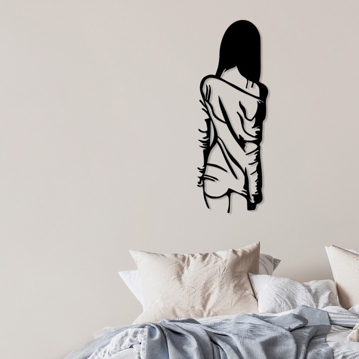 Decoración pared de metal Woman With Loose Dress negro 120x29 cm