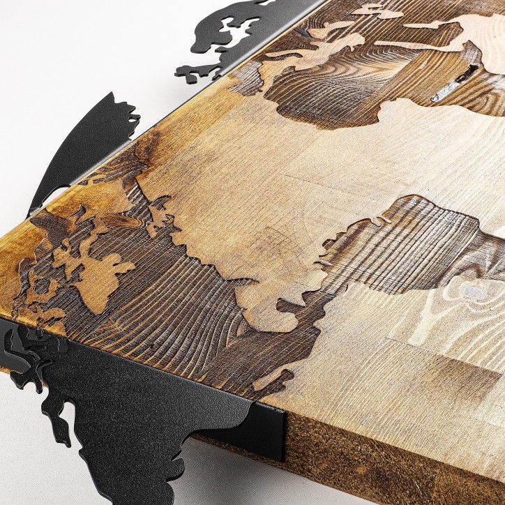 Decoración pared de madera World Map nogal negro 83x35 cm