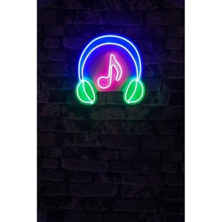 Iluminación LED decorativa de plástico Music Sound Headphones azul verde rosado 30x30x2 cm