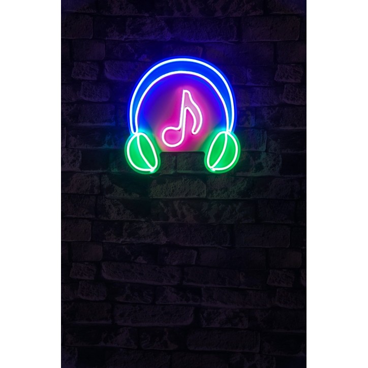 Iluminación LED decorativa de plástico Music Sound Headphones azul verde rosado 30x30x2 cm