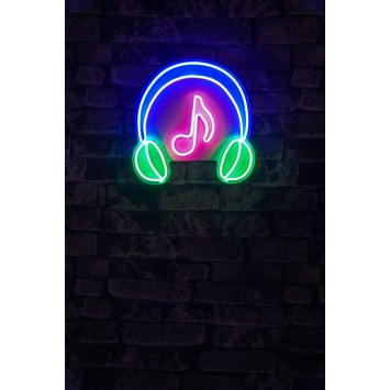 Iluminación LED decorativa de plástico Music Sound Headphones azul verde rosado 30x30x2 cm