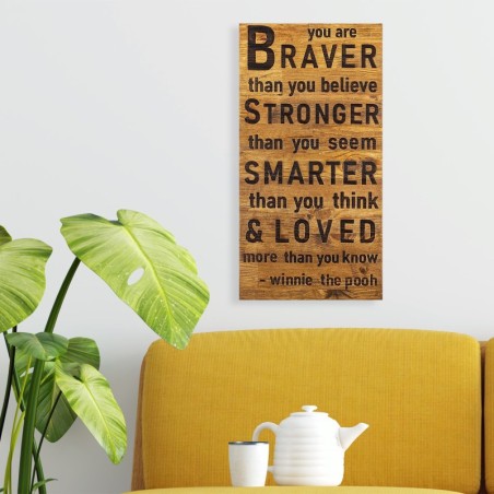 Decoración pared de madera Braver Stronger Smarter Loved nogal negro 30x3x58 cm