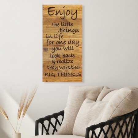 Decoración pared de madera Enjoy The Little Things nogal negro 30x3x58 cm