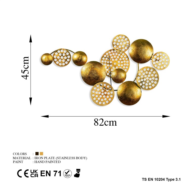 Decoración pared de metal Aurora 4 oro 45x82 cm