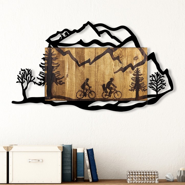 Decoración pared de madera Bicycle Riding in Nature 2 nogal negro 92x3x51 cm