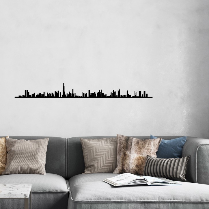 Decoración pared de metal Dubai Skyline negro 120x13 cm