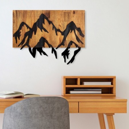 Decoración pared de madera Mountain 5 nogal claro negro 58x3x44 cm