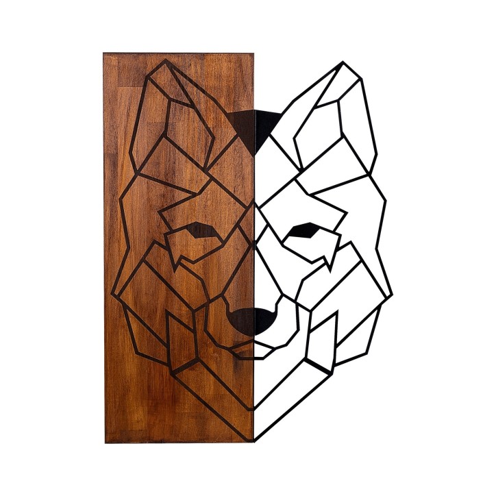 Decoración pared de madera Wolf1 nogal negro 45.5x58 cm