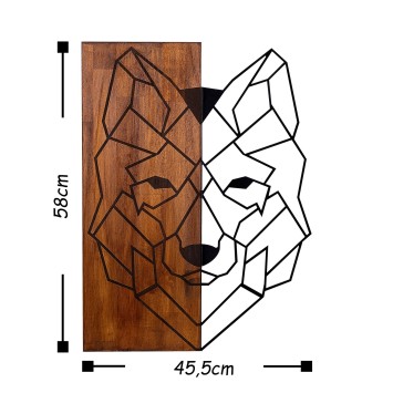 Decoración pared de madera Wolf1 nogal negro 45.5x58 cm