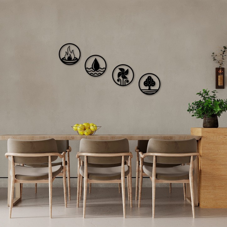 Decoración pared de metal 4 Elements-301 negro diámetro 26 cm (4 piezas)