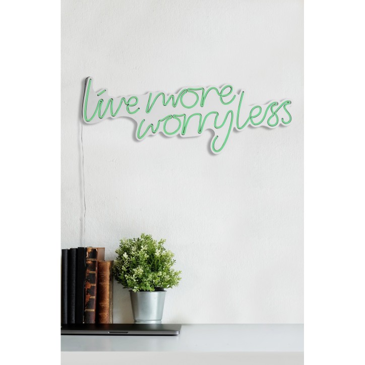 Iluminación LED decorativa de plástico Live More Worry Less verde 67x36x2 cm