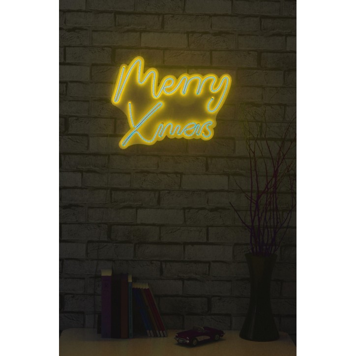 Iluminación LED decorativa de plástico Merry Christmas amarillo 43x33x2 cm