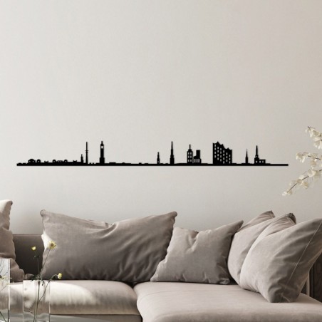 Decoración pared de metal Hamburg Skyline negro 120x0.15x11 cm