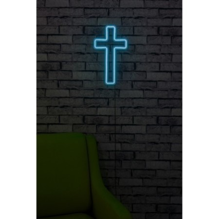 Iluminación LED decorativa de plástico Cross Sign azul 25x43x2 cm