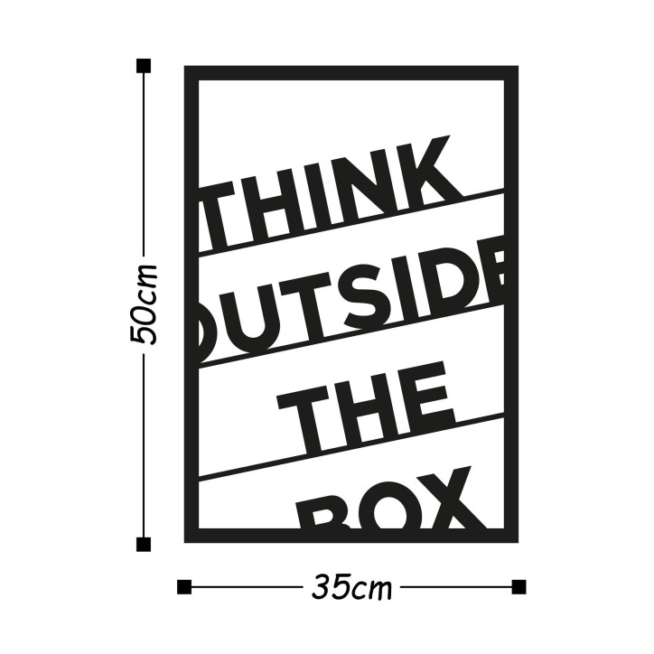 Decoración pared de metal Think Outside The Box negro 35x50 cm