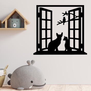 Decoración pared de metal Cat In The Window negro 100x0.15x92 cm