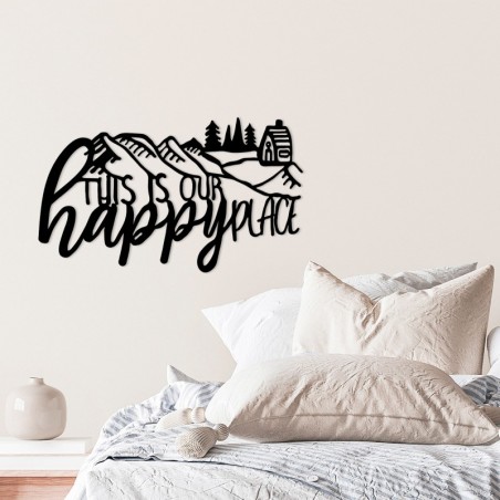 Decoración pared de metal This Is Our Happy Place negro 68x1.5x40 cm