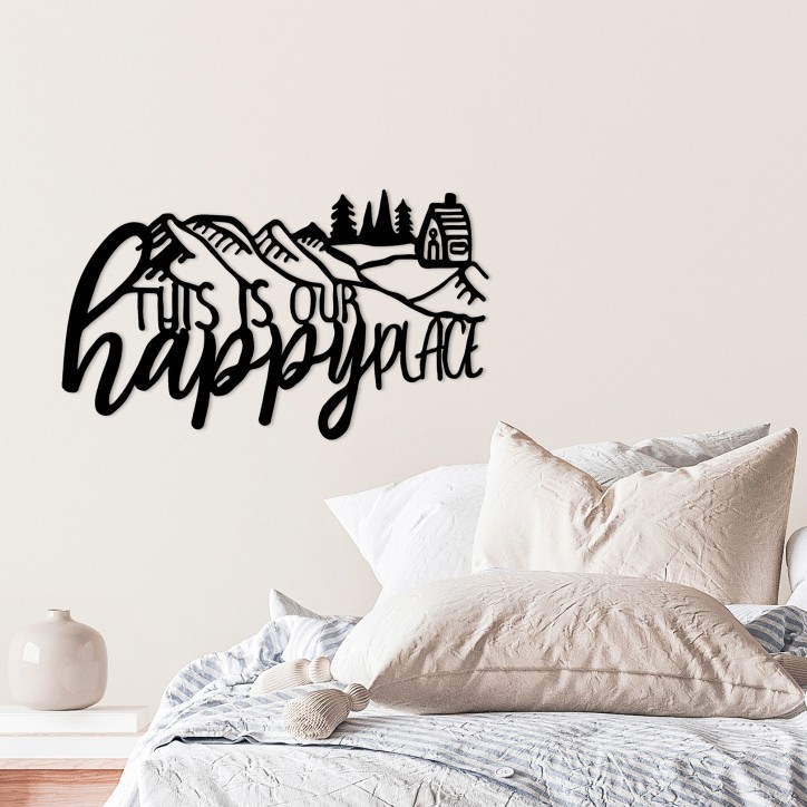 Decoración pared de metal This Is Our Happy Place negro 68x1.5x40 cm