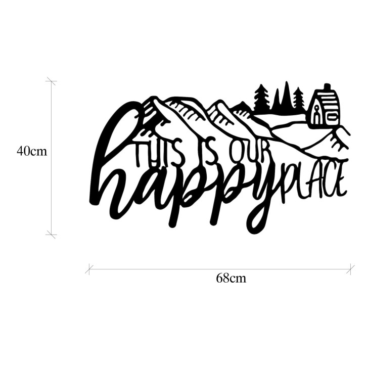 Decoración pared de metal This Is Our Happy Place negro 68x1.5x40 cm