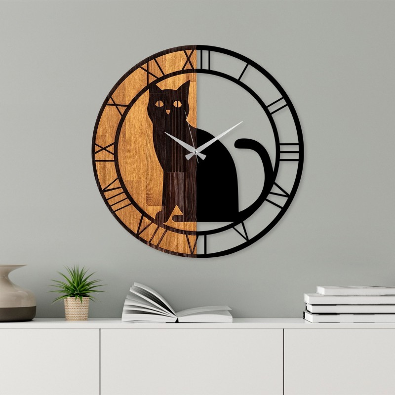 Reloj de pared madera Modelo -54 nogal negro diámetro 56 cm