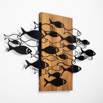 Decoración pared de madera Shoal nogal negro 88x58 cm