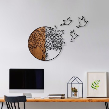 Decoración pared de madera Tree And Birds 2 nogal negro 60x56 cm