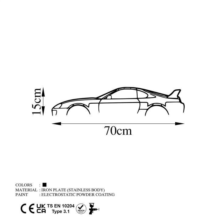 Decoración pared de metal Toyota Supra Silhouette negro 70x15 cm