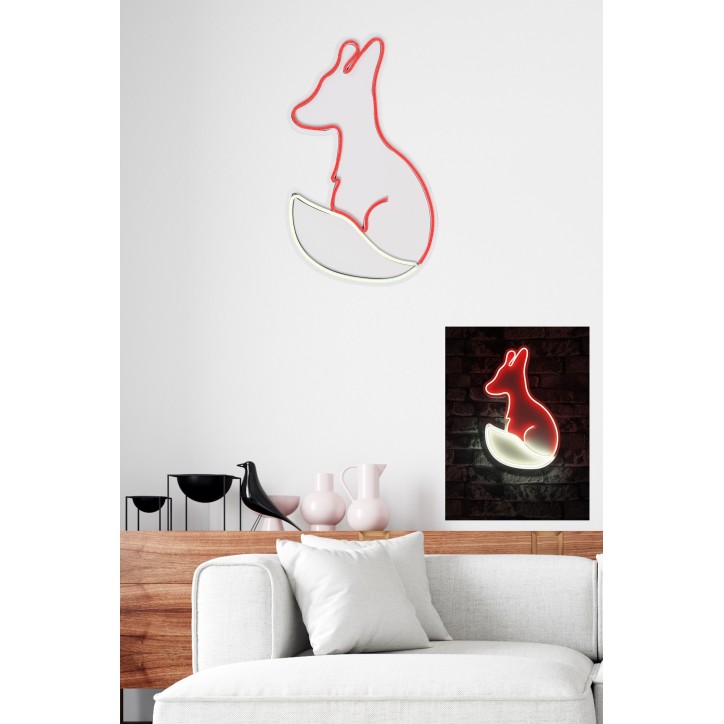 Iluminación LED decorativa de plástico Fox rojo blanco 28x45x2 cm