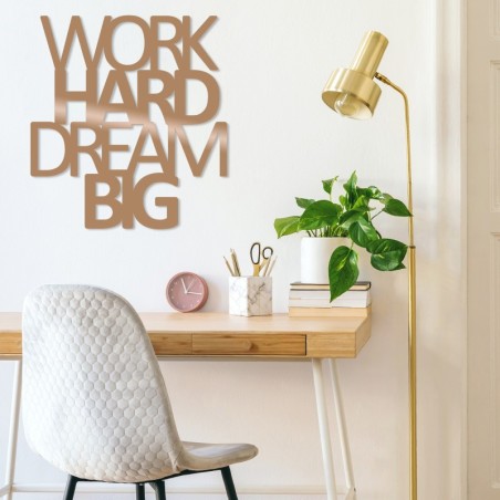 Decoración pared de metal Work Hard Dream Bıg cobre 65x70 cm