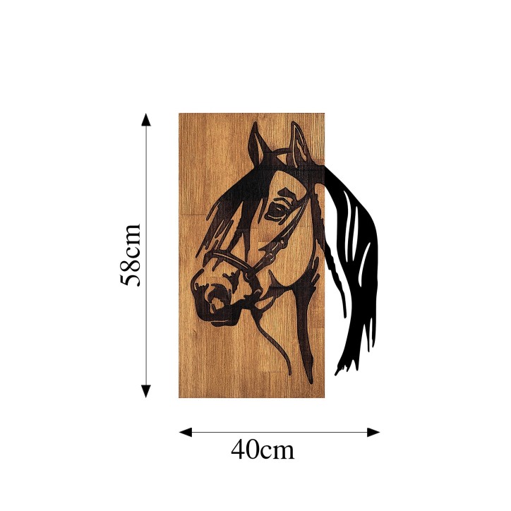 Decoración pared de madera Horse-317 nogal negro 40x3x58 cm