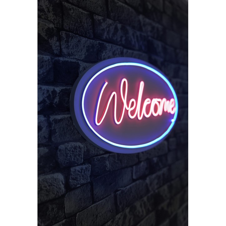 Iluminación LED decorativa de plástico Welcome azul rosado 29x58x2 cm