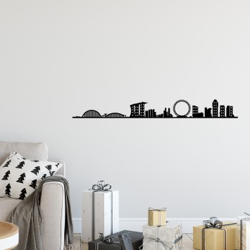 Decoración pared de metal Singapore Skyline negro 125x14 cm