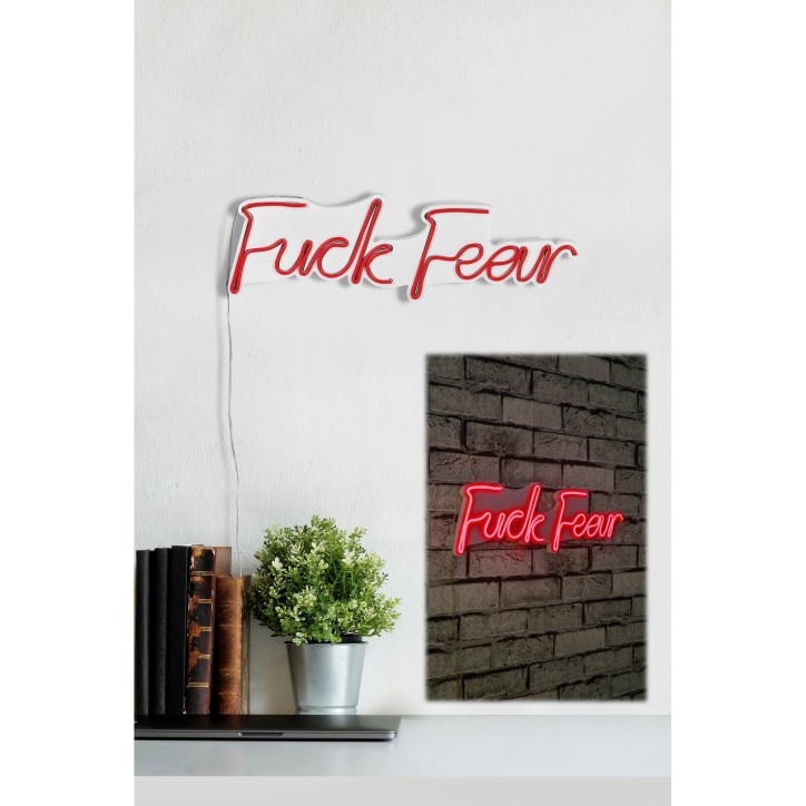 Iluminación LED decorativa de plástico Fuck Fear rojo 49x15.5x2 cm