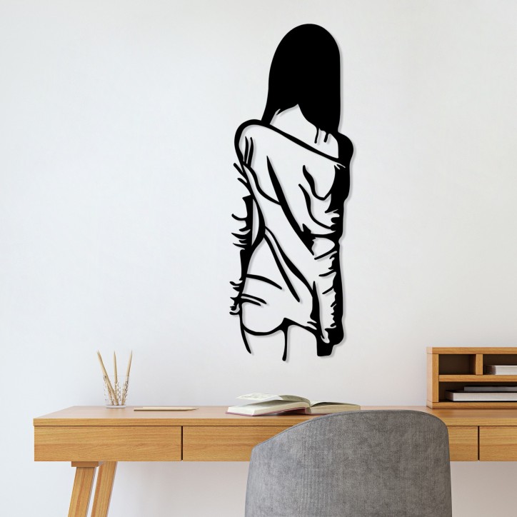 Decoración pared de metal Woman With Loose Dress negro 120x29 cm