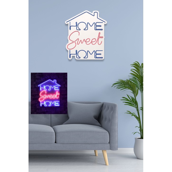 Iluminación LED decorativa de plástico Home Sweet Home azul rosado 48x41x2 cm