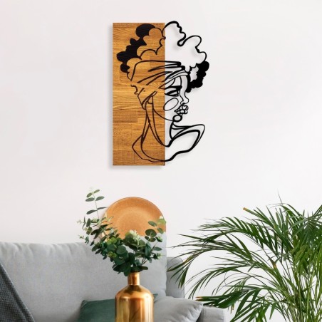 Decoración pared de madera African Woman 3 nogal claro negro 33x3x50 cm