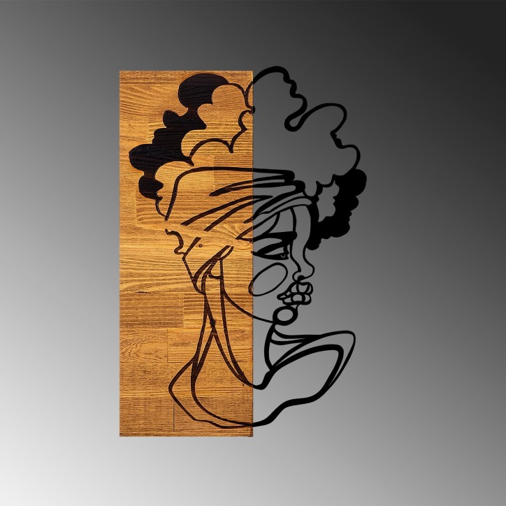 Decoración pared de madera African Woman 3 nogal claro negro 33x3x50 cm