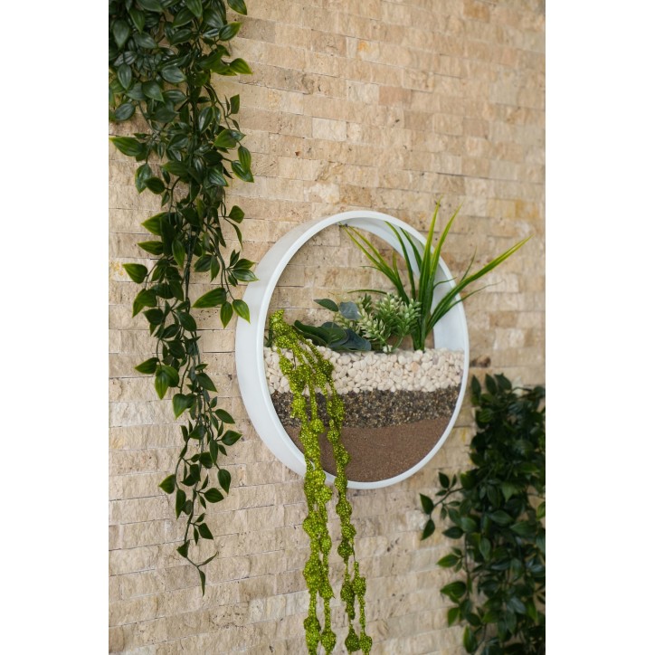 Decoración pared de metal Shrubby St. Johnswort verde blanco 25x25x5 cm