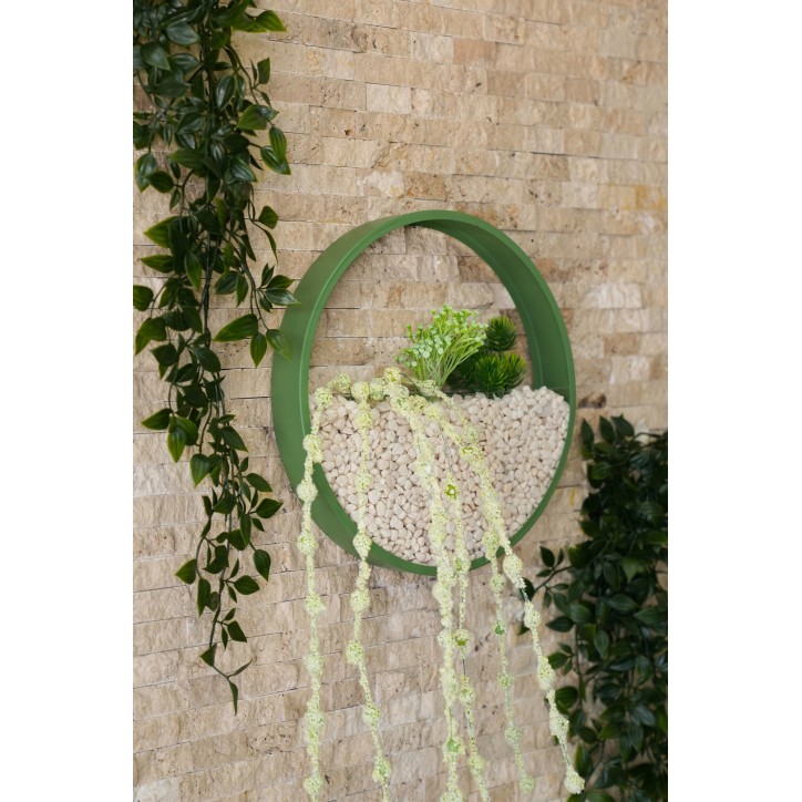 Decoración pared de metal Shrubby St. Johnswort verde blanco 25x25x5 cm