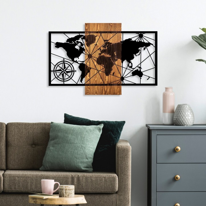 Decoración pared de madera World Map 3-M nogal negro 84x57 cm