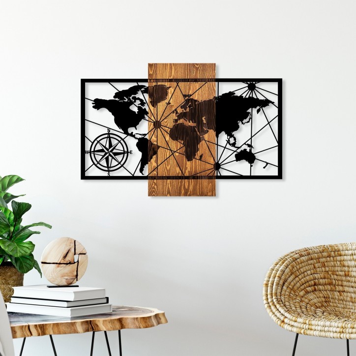 Decoración pared de madera World Map 3-M nogal negro 84x57 cm