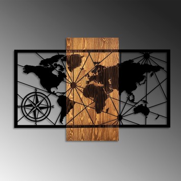 Decoración pared de madera World Map 3-M nogal negro 84x57 cm