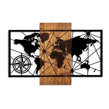 Decoración pared de madera World Map 3-M nogal negro 84x57 cm