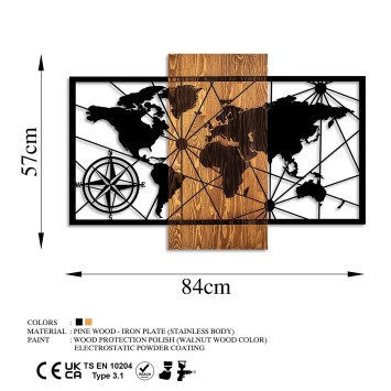 Decoración pared de madera World Map 3-M nogal negro 84x57 cm