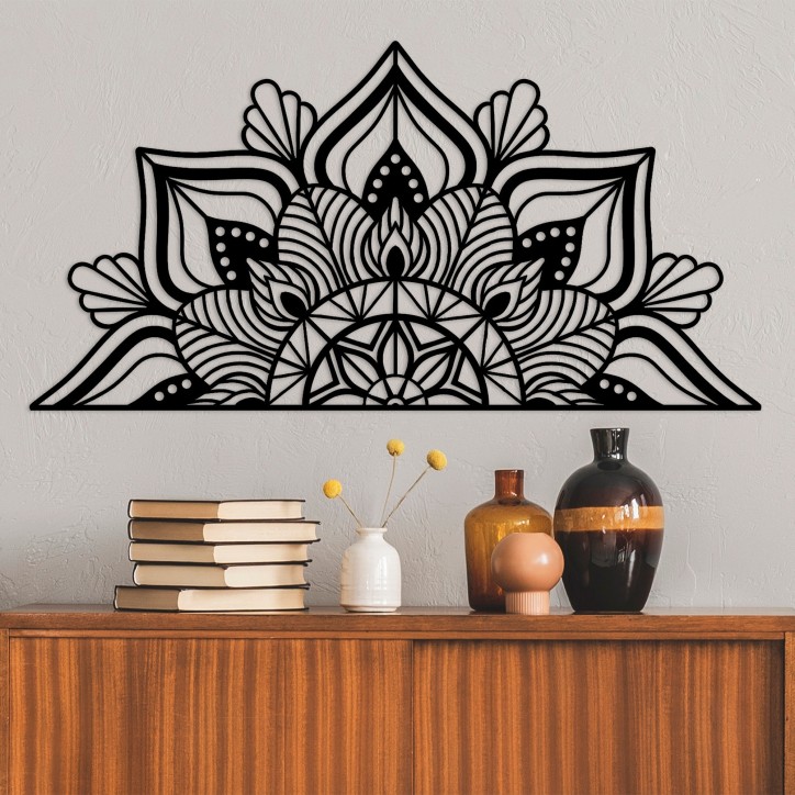 Decoración pared de metal Mandala-S-1 negro 118x1.5x59 cm